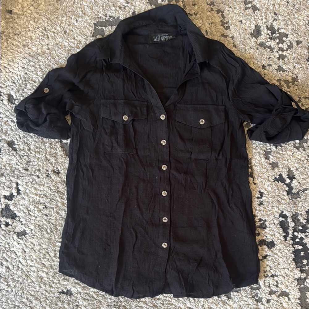 Sweet Wanderer Charcoal Button-Up Blouse